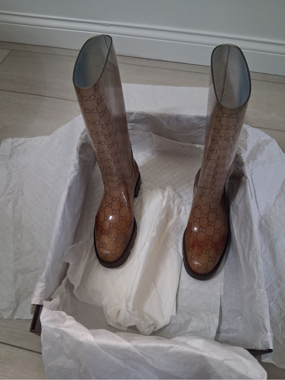 Gucci Brown Monogram Over-the-Knee Rain Boots